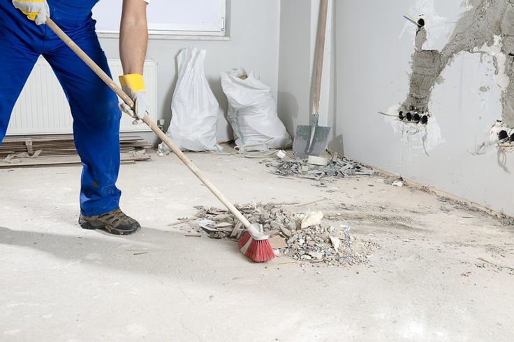 Sweeping fine dust and debris after a renovation